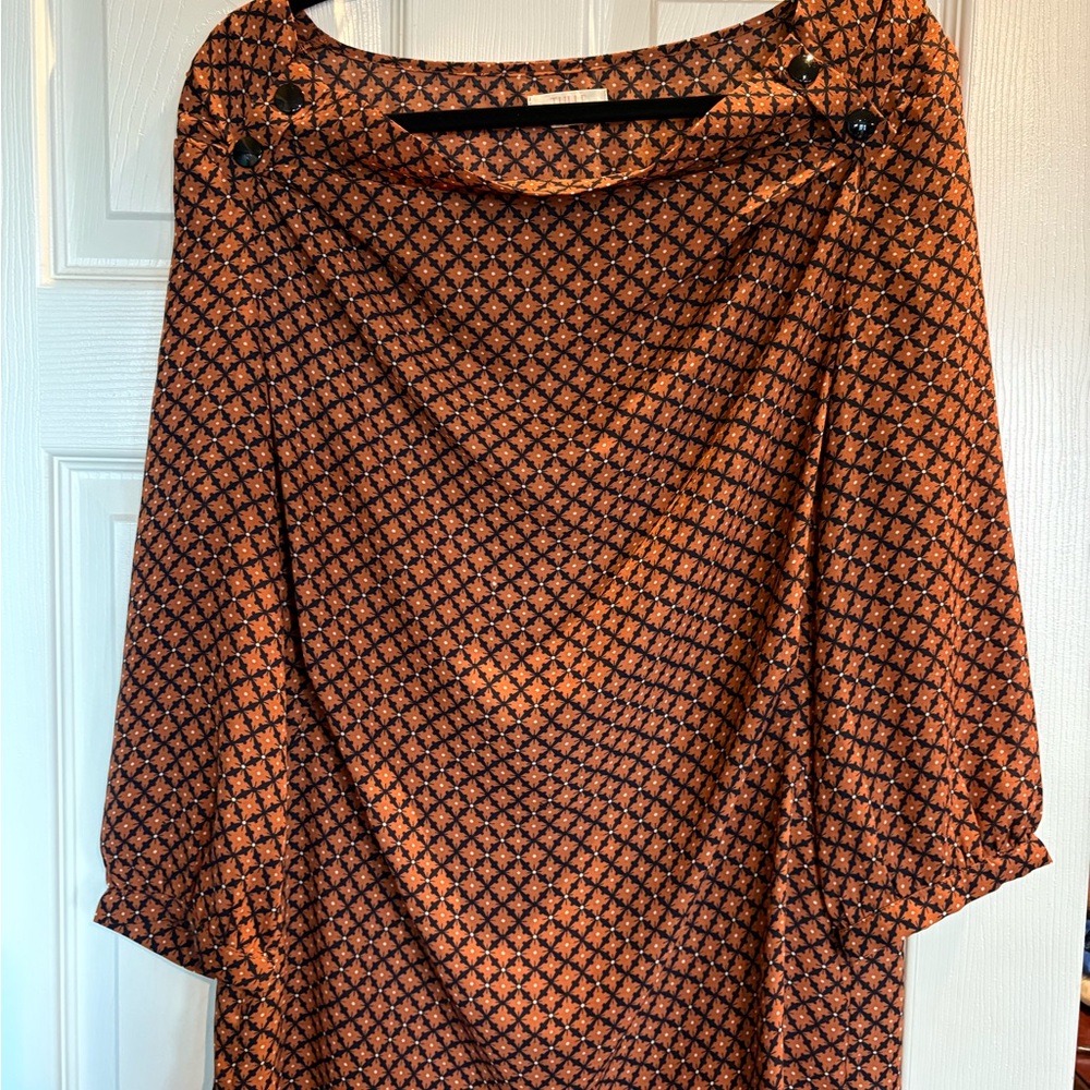 Burnt Orange and Navy Patterned Top